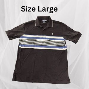Polo by Ralph Lauren Black Polo with Blue and Cream Stripes
